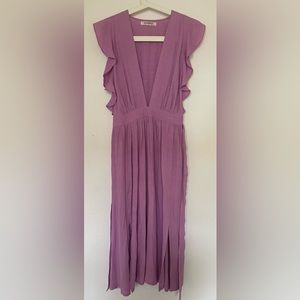 Glamorous short ruffle sleeve, tie waist dress